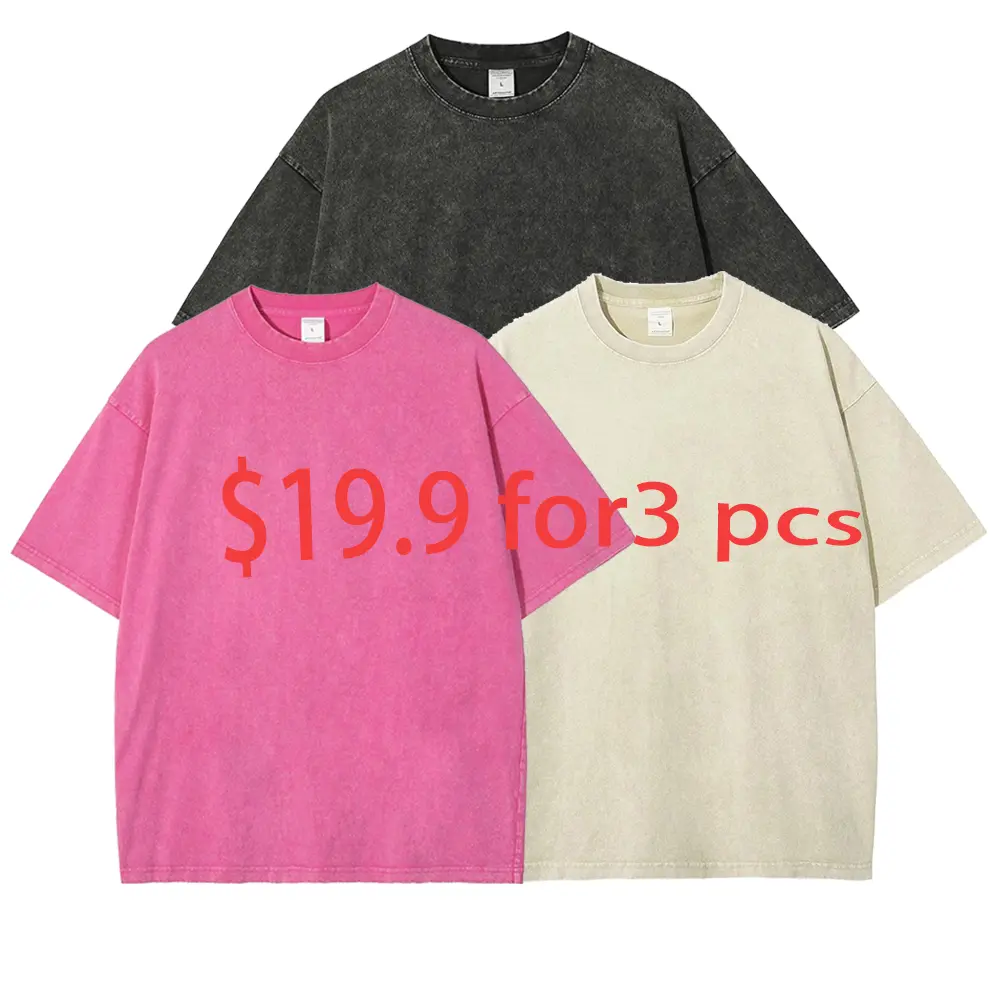 [3PCS PACK ] Unsiex Daily Cotton Vintage T-Shirts Unisex Short Sleeves Casual Washed Solid Basic Tee Tops ,Family wear , Family gift