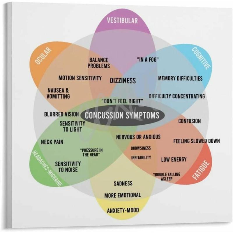 Concussion Map Guide Poster Concussion Symptoms Poster (2) Canvas for Bedroom Living Room Decor 20x20inch(50x50cm) Frame-style