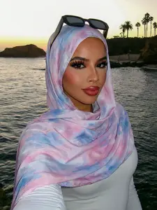 Women's Bohemian Watercolor Print Chiffon Hijab, Sun Protection Scarf, Elegant Multi-Purpose Shawl, Ramadan Fashion, Breathable Daily Wear, Head Scarf, Turban Hijab