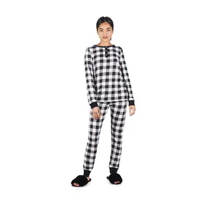 Memoi Buffalo Plaid Long Sleeve Henley Pajama Set