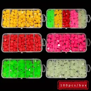 100pcs Floating Soft Corn Kernel Fishing Baits - 0.39inch 0.3g Hinged Lures with 6 Vibrant Colors (Yellow, Green, Red, Pink