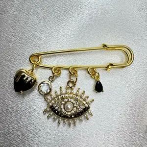 DarkCupid Brooch - Elegant Design with Heart, Eye, and Gemstone Accents, Adjustable Chain, and Decorative Elements