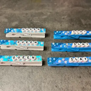 Mermaid Slay & Queen Sports Clips & cheer pins for softball, volleyball for cheer. Handcrafted Wooden Clothespins with Glitter & Plastic Charms - Perfect for Gymnastics, soccer, Basketball or any event! Set of 6 pins!