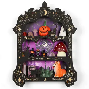 FNYDOX Magic Mirror Floating Shelf for Crystals Rocks Gems Healing Stones Trinket Knick Knack Shelf Crystals Holder Organizer Wooden Wall Shelf for Witchy Wiccan Decor Spiritual Gifts