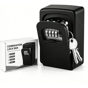 Wall Mounted 4 Digit Combination Key Lock Box Weatherproof Large Capacity Security Key Safe with Resettable Code Holds 5 Keys for Indoor Outdoor House Garage