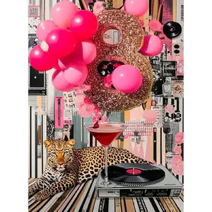 5D DIY Full Drill Diamond Painting Kit Glitter Number 8 Leopard Collage Art Craft for Adults Home Wall Decor