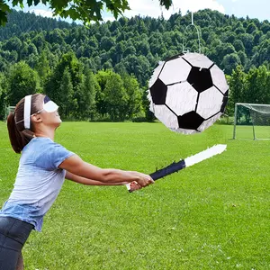 3D Soccer Pinata Kit with Streamers, Birthday Party Surprise Game Gift, Handmade Piñata, Blindfold, Stick, Beater, Holds Up to 3 Lbs