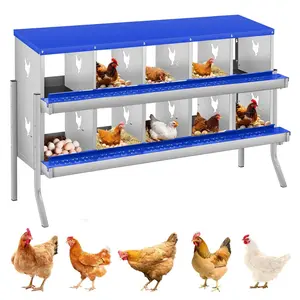 Garvee Chicken Nesting Box, 10-Compartment Chicken Nesting Box, Two-Tier Galvanized Steel Hen Egg Laying Box with Large Ventilated Holes, Wall Mounted