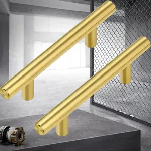 Cabinet Handles Set, 6 Pack 7.87 Inch Brass Drawer Pulls, Stainless Steel Door Hardware for Kitchen Bathroom Bedroom Furniture