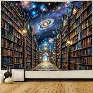 TPMDFC Mysterious Bookshelf Tapestry Galaxy Space Magic Library Tapestry Fantasy Vintage Bookcase Tapestry Wall Hanging Study Room Wall Tapestry for Bedroom Living Room Home Decor (80" x 60")