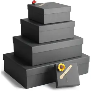 Black  Boxes, a Set of 5  Boxes with  for Presents, Pre-Wrapped Boxes for Gifts, Sturdy Present Box for Birthdays, Weddings, Anniversaries, Festivals or Special Celebration