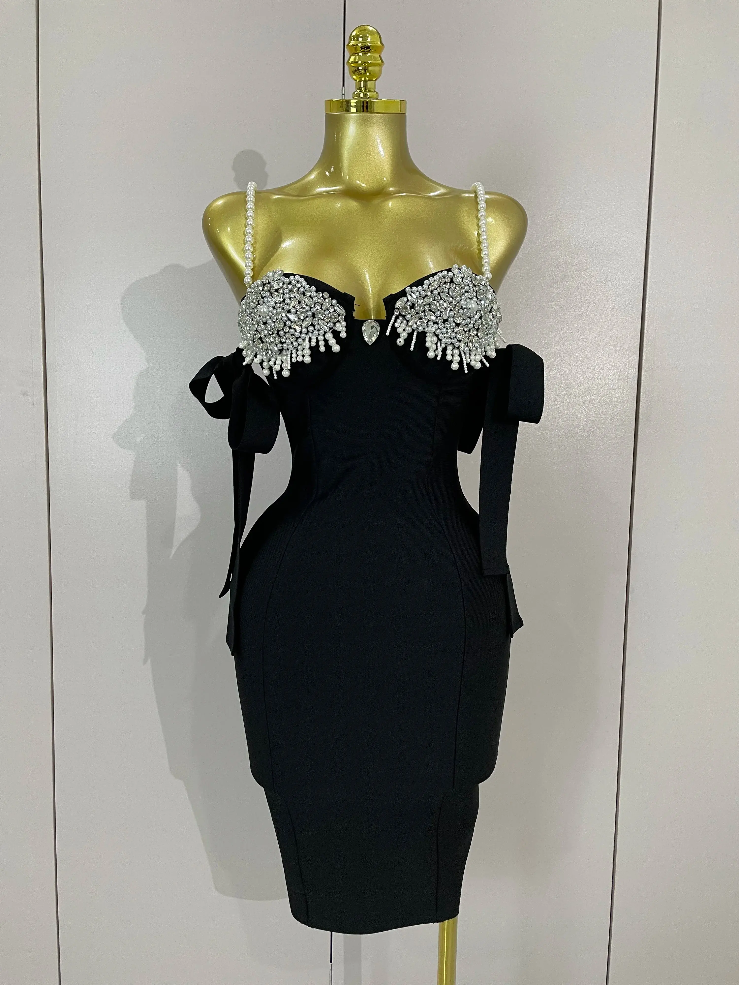 beadded bandage dress Pearl Beaded Bandage Midi Dress