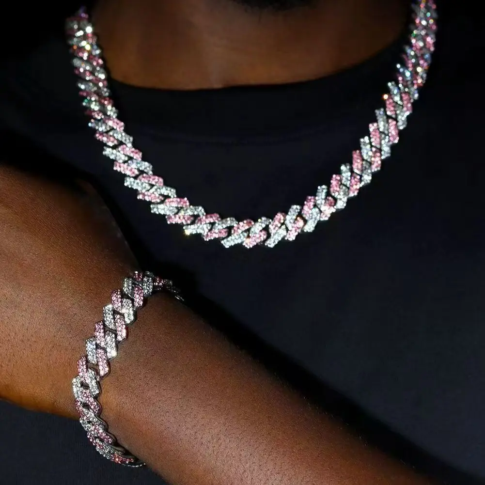Men's colorful Cuban bracelet and necklace combination, hip-hop style men's Cuban chain, 2025 men's accessories