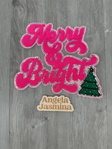 Pink Merry and Bright Tree Chenille Patch