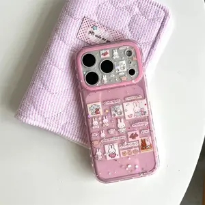 Korean Glitter Cartoon Cute Phone Case for iPhone 16 Max 15 14 13 17 Pro Max Cases Cute Shockproof Fundas For Apple 17 Pro Capa