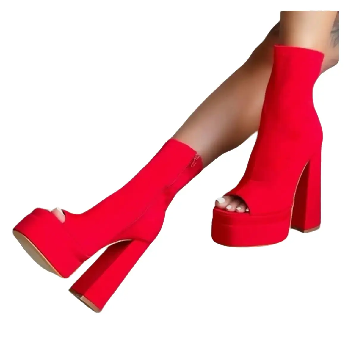 Women's Red Peep Toe Platform Bootie - Fashionable Footwear for Girls