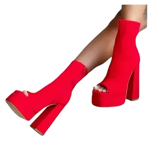 Women's Red Peep Toe Platform Bootie - Fashionable Footwear for Girls