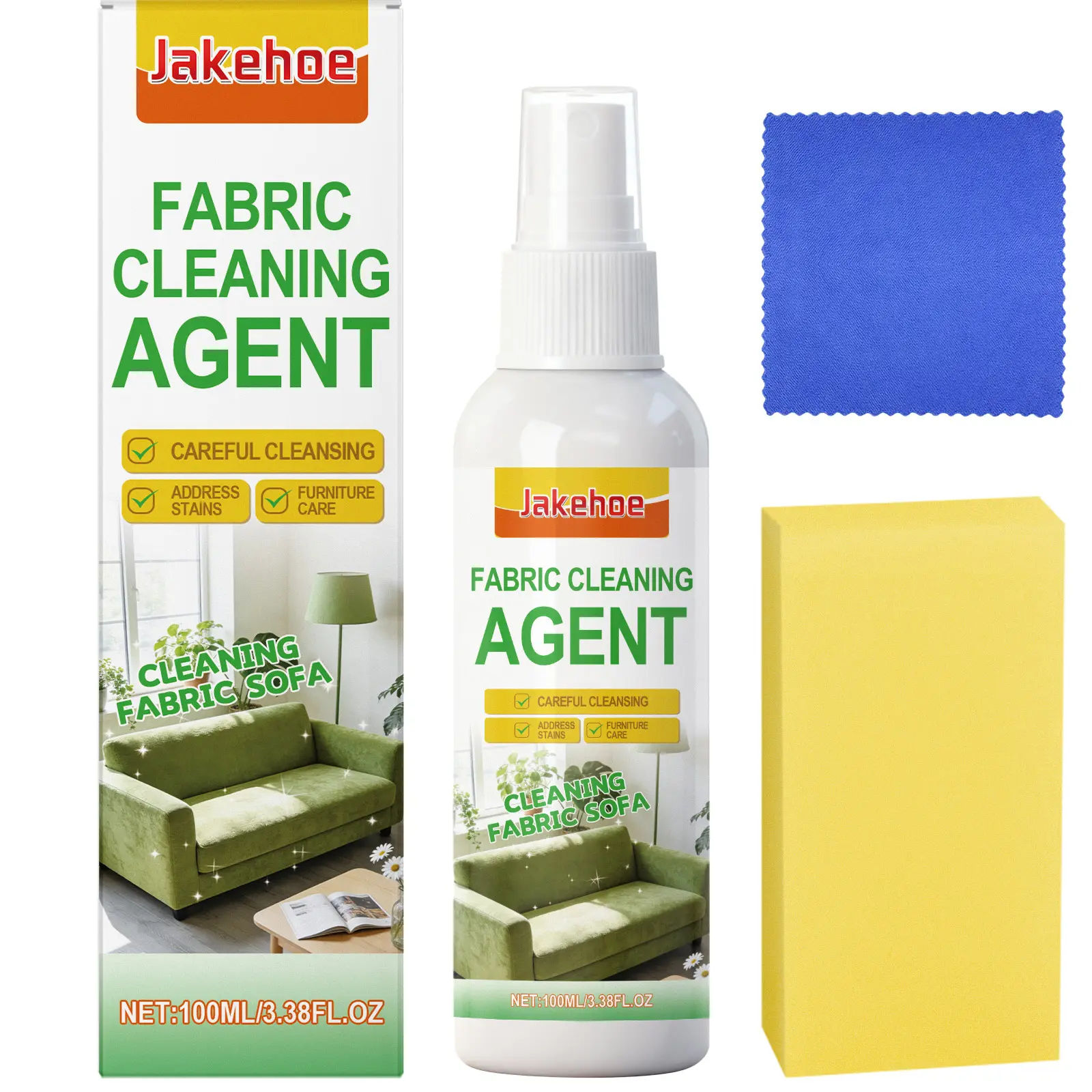 Upholstery Fabric Sofa Dry Cleaner Powerful Stain Remover for Couch Chair Carpet Curtain Deep Cleaning Gentle Formula with Sponge & Towel