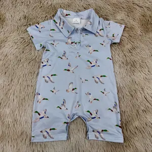 Short sleeves duck printed baby boy summer polo romper