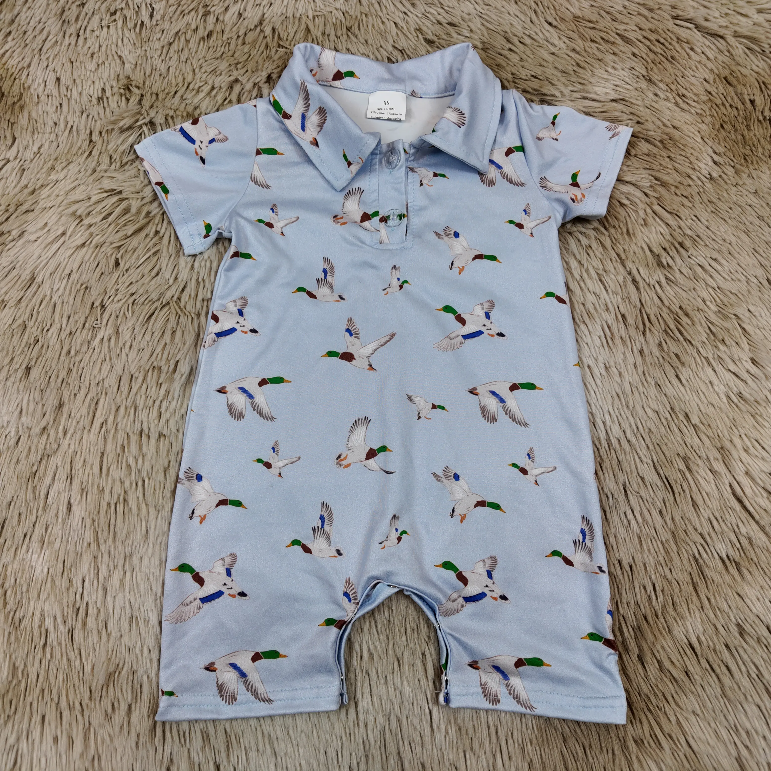 Baby Boy Summer Short-Sleeve Rubber Duck Print Polo Romper, Toddler Onesies, Baby Clothing, Fun Themed Bodysuit Outfit, Baby Boy Clothes, Fun Themed Bodysuits