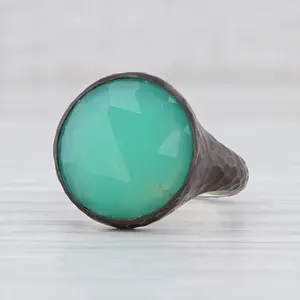 New Nina Nguyen Balance Green Chrysoprase Ring Hammered Sterling Silver Size 8