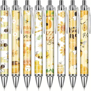8pcs Bee-Themed Retractable Ballpoint Pens - Fine, Smooth Black Ink with Vibrant Honeycomb & Bee Design, Perfect for Office, or Gift Giving for Students, Teachers, and Professionals, Bee Decorations