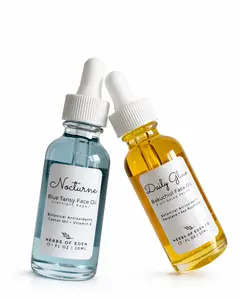 Organic Blue Tansy Bakuchiol Face Serum Duo – Day & Night Anti-Aging Facial Oil with Castor, Squalane, Helichrysum, Sea Buckthorn – Hydrating, Skin Smoothing Glow Serum for Gua Sha – Made in USA