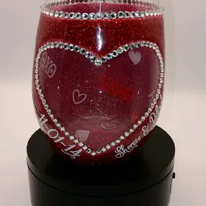 Handmade Glitter and Rhinestoned Keepsake Wineglass.. Custom Quote or Name