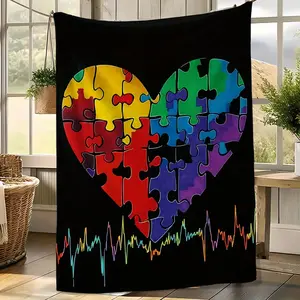 Autism Blanket - Ultra-Soft Flannel Puzzle Piece & Rainbow  - All-Season Bed, Couch, Camping, Office - Sensory-Friendly Gift for ASD, AD blanket, bed blanket, christmas