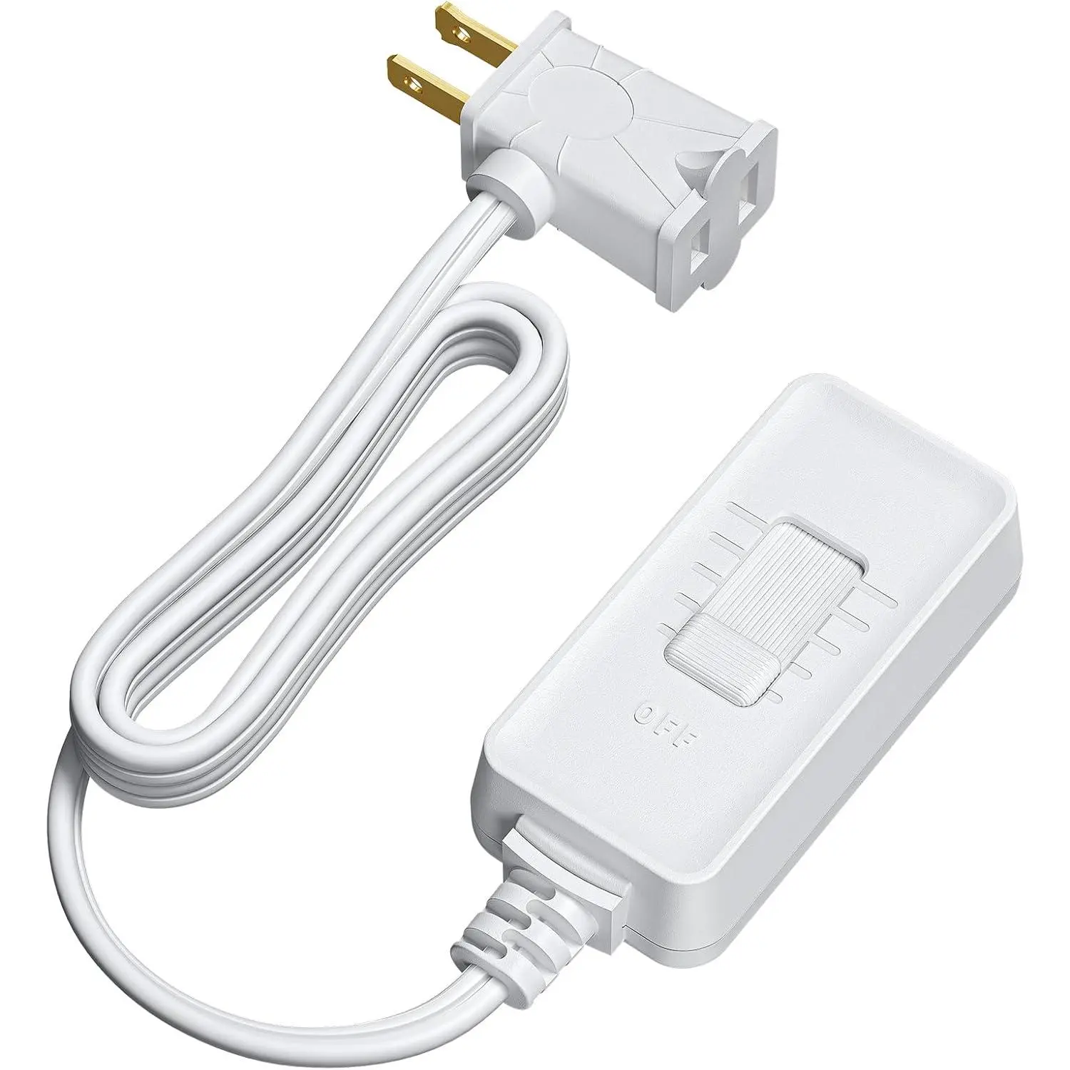 White Inline Plug-in Lamp Dimmer Switch - 300W Incandescent Compatible, Stepless Slide Control, 5 ft Cord, Energy Efficient for Dimmable LED/CFL Bulbs, App Control, Bedroom, Indoor Use, Home Improvement Electrical Accessory