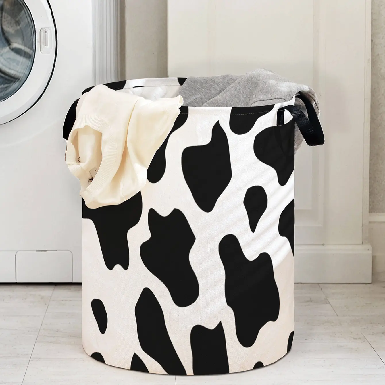 Durable Laundry Basket with Handle, Block Print Design, Foldable Large Capacity Storage Bin for Clothes & Toys