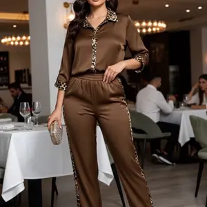 Fashion space Two-Piece Set in Brown with Animal Print Details