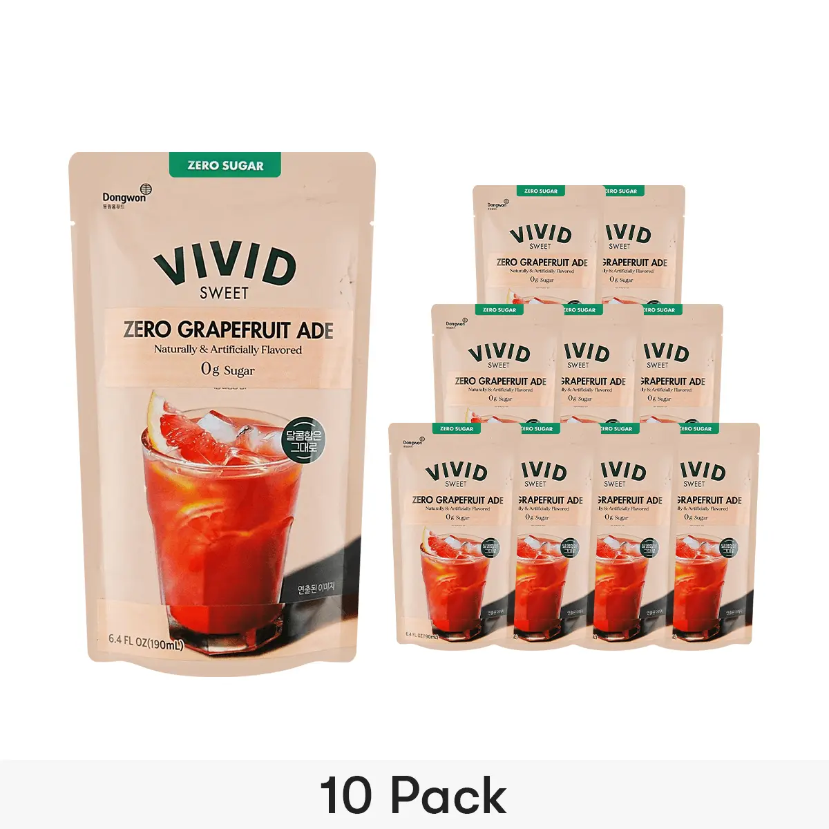 Dongwon Vivid Sugar-Free Grapefruit Juice Drink 190ml x 10 Pack - Korean Style, Perfect for Iced Coffee & Americano DIY, Convenience Store Favorite, Trending on Xiaohongshu