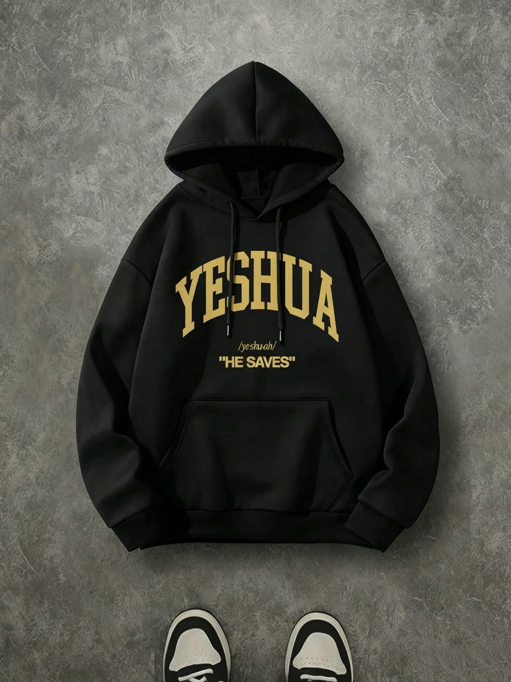 Vintage Christian Hoodie for Men's & Women's, "Yeshua" Arch Letter Pullover, Chic Lightweight 270G Brushed Fleece Streetwear, Halloween, Party, Biker, Thanksgiving, Romance, Sweet, Easter, Valentines Day