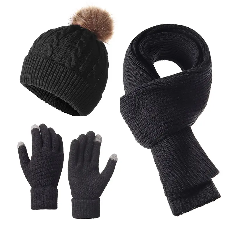 3-Piece Winter Warm Gloves Hat Scarf Set, Thick Elastic Cold-Resistant Accessories, Soft Hand-Washable, Perfect for Christmas New Year Gifts