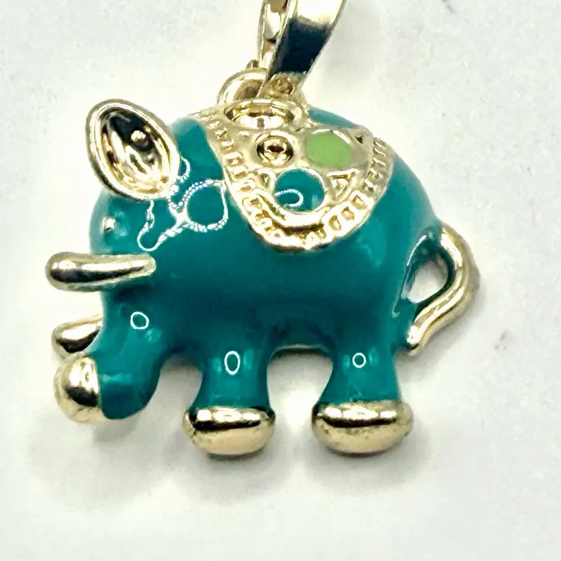 Elephant Pendant yellow gold filled enamel charm oro laminado elefante