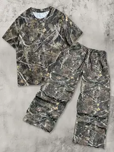 Real Tree Camo 2-Piece Loose Outfit - Short Sleeve Tee & Pants Set for Hunting & Outdoor