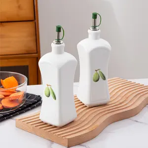 Ceramic Olive Oil Dispenser Bottle, Waist-Cut Design with Embossed Olive Pattern, Ideal for Health-Conscious Individuals, Weight Loss, Meal Planning