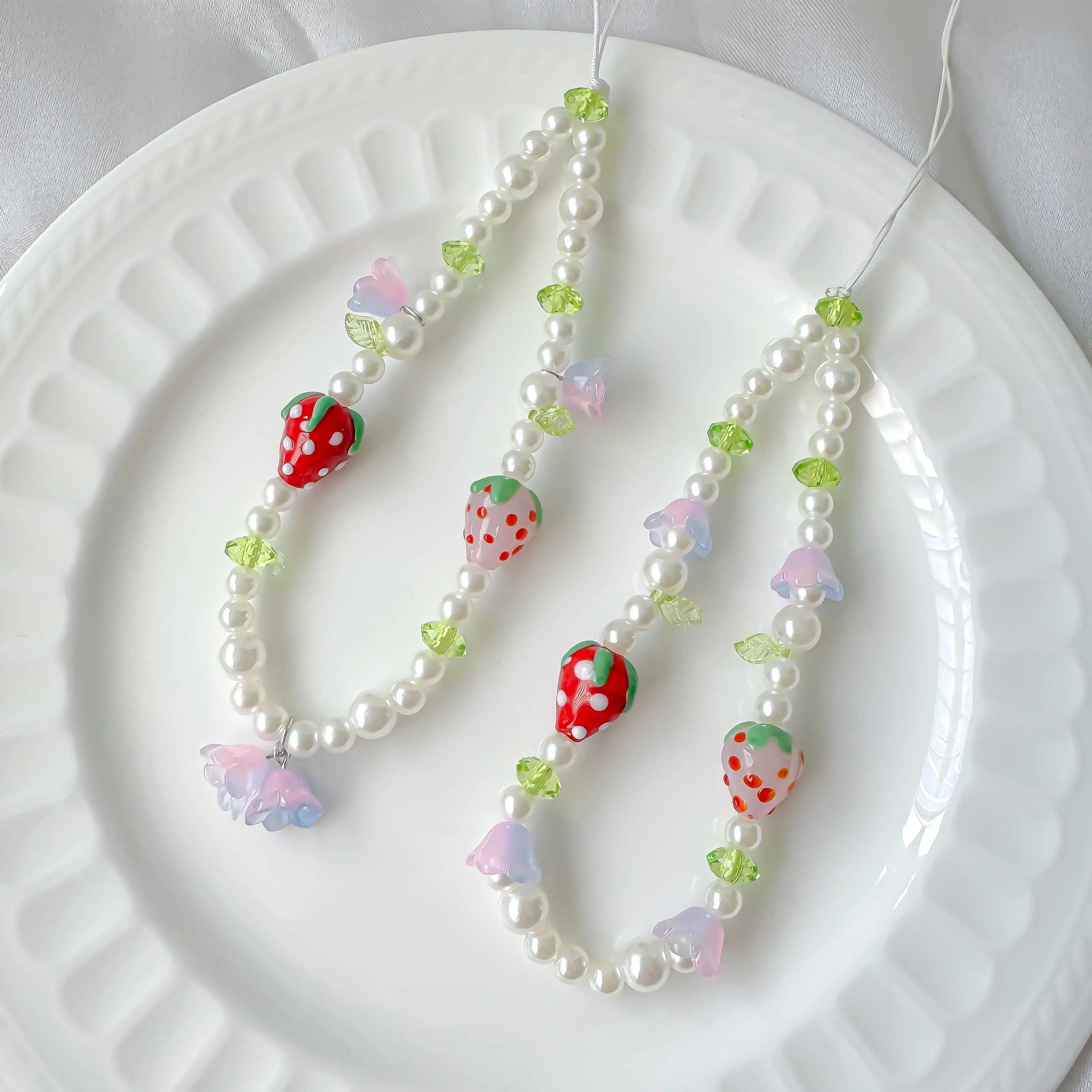 Cute Strawberry Phone Charm, Lily of valley phone strap, Pink and Red Strawberry,Kpop keychain, Y2K Fashion Journal Binder Planner Charm, Strawberry Keychain, Jelly fruit
