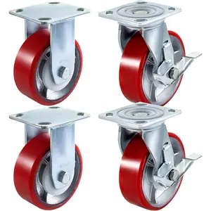Father's Day Gift VEVOR Caster Wheels Set of 4, 6" Heavy Duty Casters (2 Rigid and 2 Swivel Casters with Side Brake) Polyurethane Iron Core Plate 4000LBS Capacity