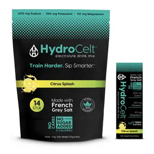 HydroCelt Citrus Splash Electrolyte Drink Mix - Zero Sugar Hydration Powder, 14 Stick Packs, Lemon & Lime Flavor