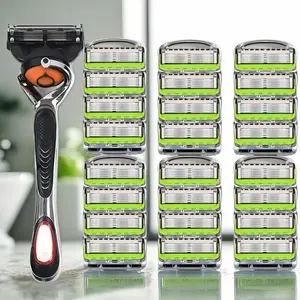 Classic Men's Stainless Steel Manual Shaver, 1 Handle + 24-48 Blades, Five-Layer Blade Protection, Replaceable Razor for Face