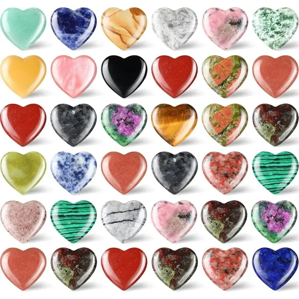 Women's 40 Pcs 0.8 In Natural Heart Healing Crystal Stones Bulk - Health Wellness Therapy Worry Stones, Tiny Trinkets for Home Decor