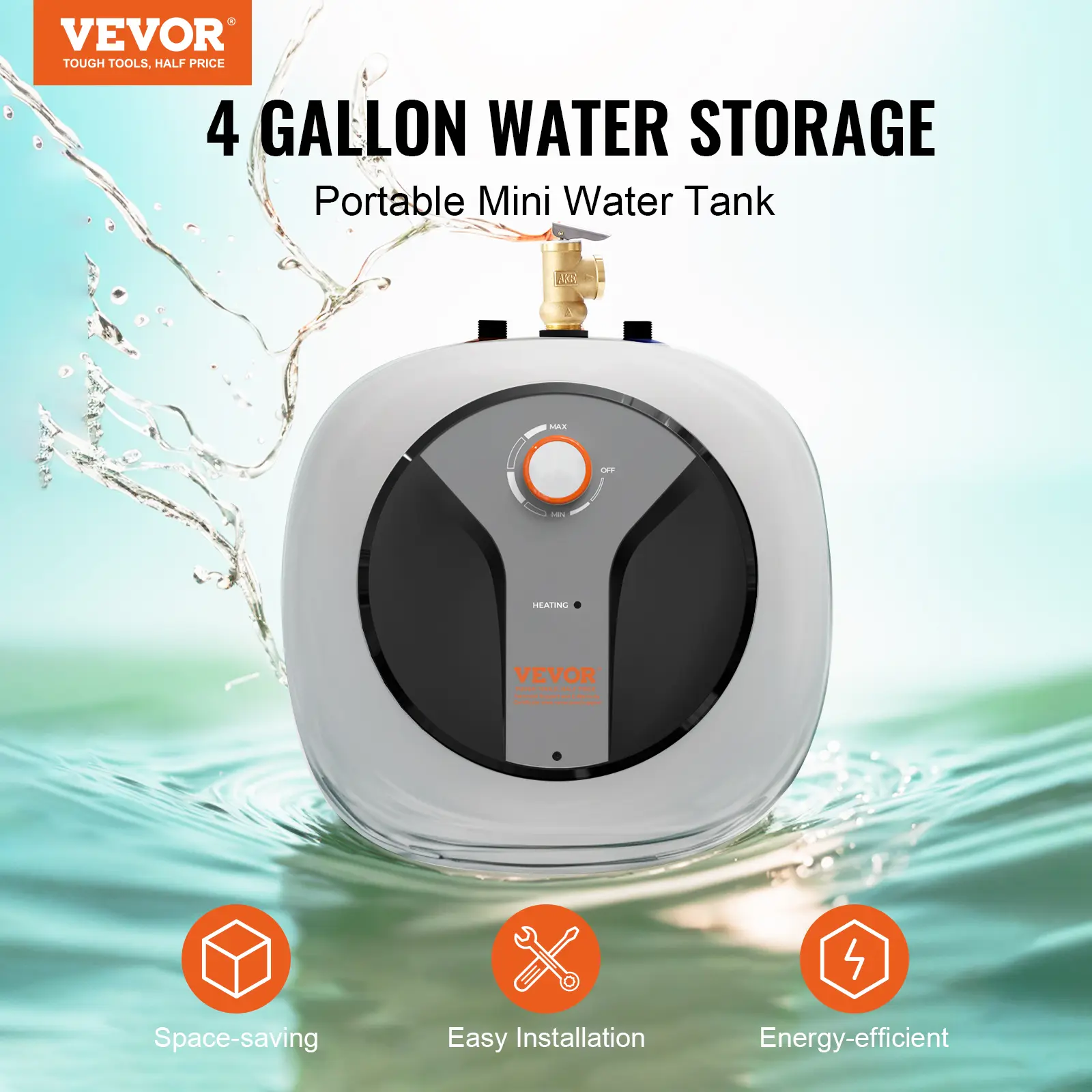【summerfinds】VEVOR Electric Mini-Tank Water Heater 4-Gallon Tank, 1440W Hot Water Boiler Storage, Safety Temperature Pressure Valve Easy Install, for Kichen Bathroom Restaurant, Shelf Wall Floor Mounted
