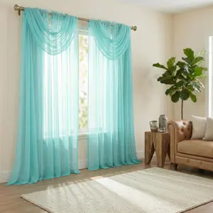Curtain Club 6 Panels, 52x216inch + 52x84inch, Teflon chiffon set, 2 panels 52x216inch valance, 4 panels 52x84inch curtains, matching colors，Sheer,Woven,Rod,Pocket,Curtains，CM101+FT2508