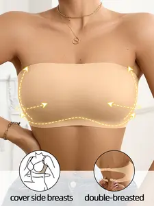 Sexy Elegant Minimalist Push-Up Anti-Slip Strapless Women's Bra, Back Cut-Out Dual Buckle Design, No Underwire Soft Comfort Daily Wear Underwear