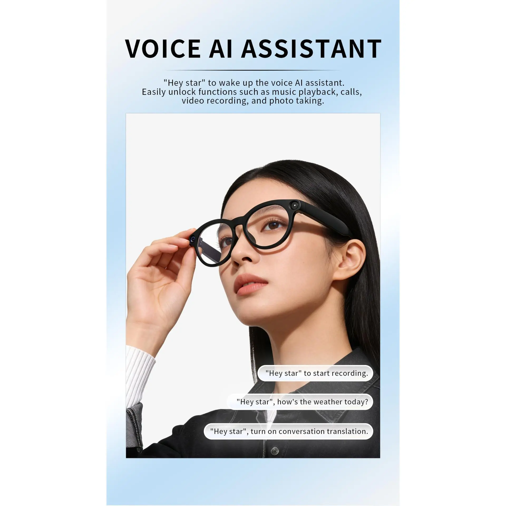 8.0million Pixel HD AI Smart Glasses with AI Voice Assistant/Camera/Recording/Music Control/Call/Alert Sound/Indicator Light/AI Translation/Smart Vision Object Recognition/Live Streaming Bluetooth Wireless Wearable Glasses, Christmas Gift