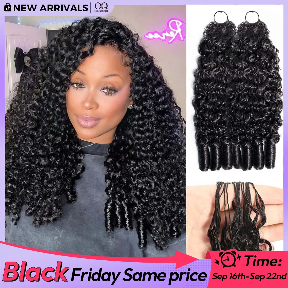 OQ HAIR Burmese Curly Crochet Hair Natural Black Machine Made Feather Crochet Human Hair Extension Miracle Knots Boho Braids #tiktokshopstockup #SohoChic