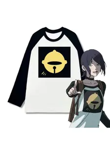 Anime Reze Cosplay Oversized Casual Retro Washed Chainsaw Menswear Streetwear Men's Manga Sports Long Sleeved T-shirt