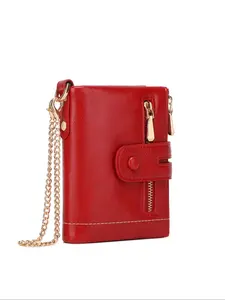 Fashion Multifunction Chain wallets Unisex,Bifold Zipper Purse With Card Slot And Removable ID Window and for Credit Card/ ID Card/ Money/ Cash /coin, with Anti-Theft Chain For Woman And men,Elegant Durable Fashion Wallet,Zipper Wallet Design,Gifts